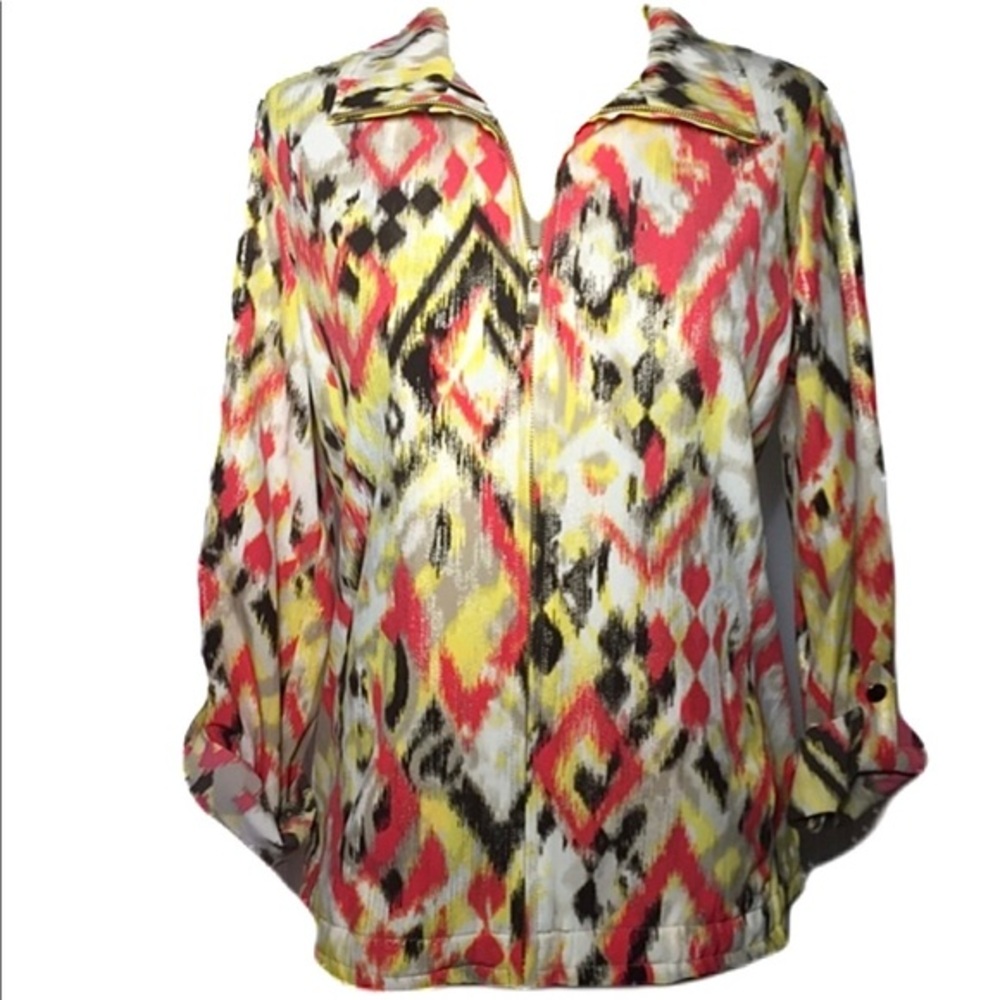 Laura Ashley Yellow & Coral Multi Zip Up Jacket - Size Medium Petite